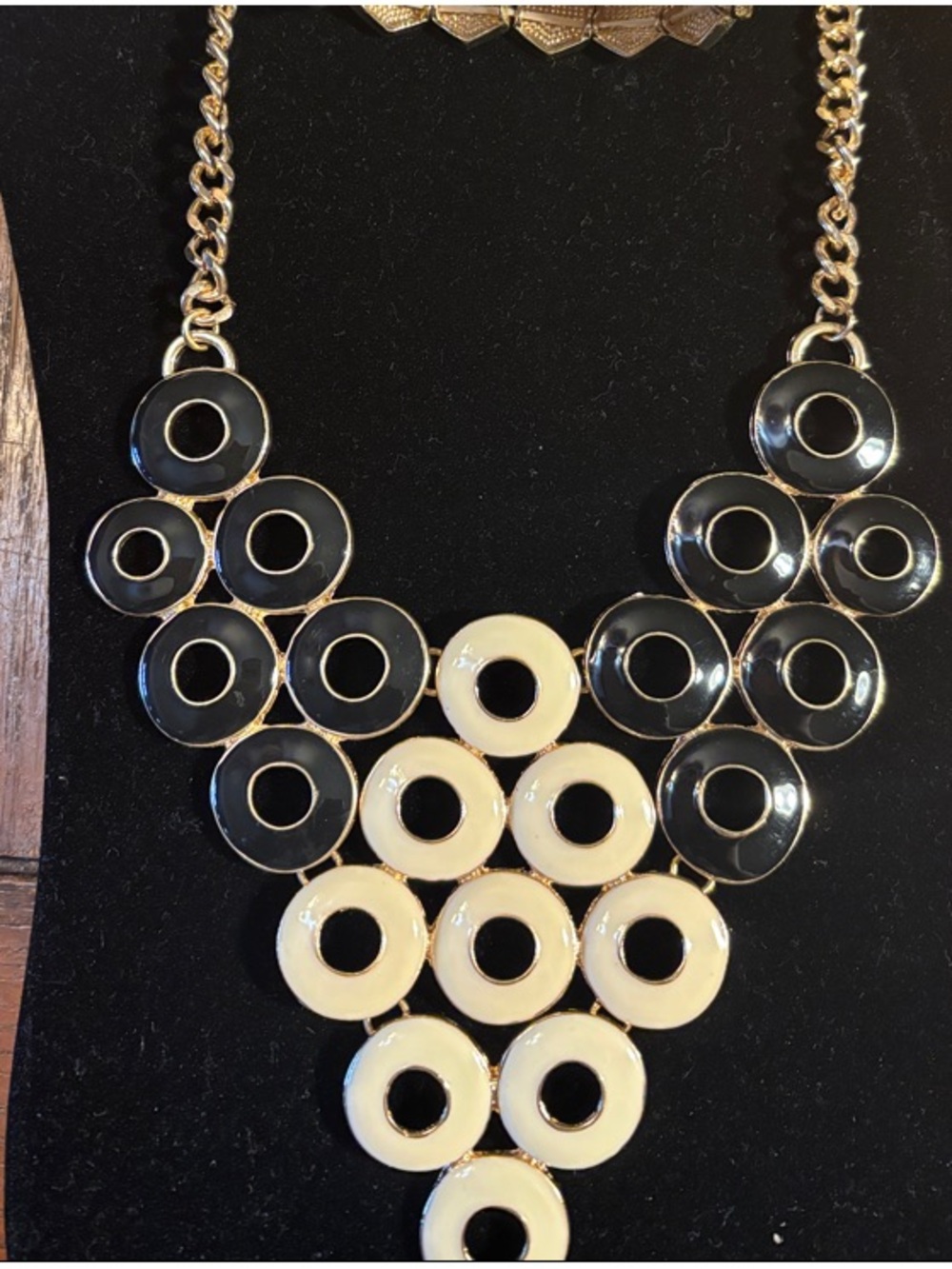 Fashion Black & Cream Statement Necklace and Cuff Bracelet Set